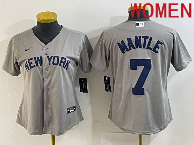 Women New York Yankees #7 Mantle Grey Nike Game 2024 MLB Jersey style 7->youth mlb jersey->Youth Jersey